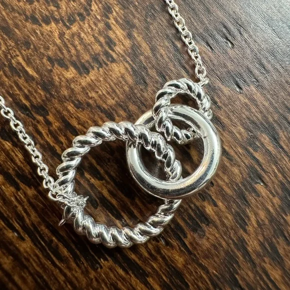 NEW IN BOX Elegant Silver Interlocking Circles Necklace - Picture 10 of 15